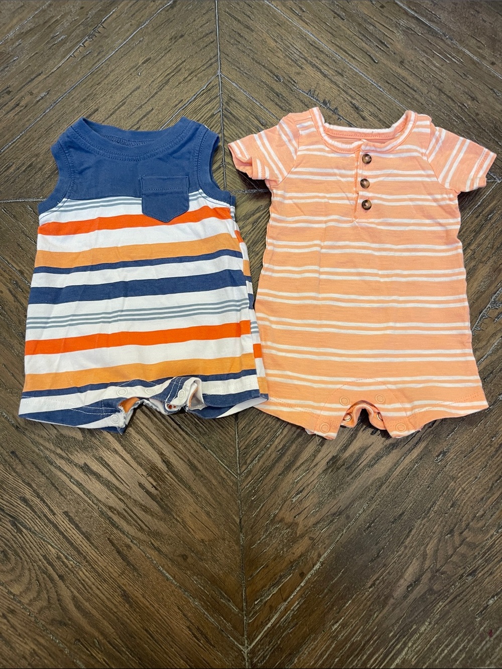 Just one You  Navy and Orange Striped Baby Bodysuits